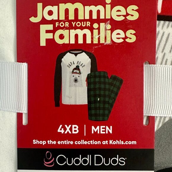 Cuddl Duds Pajamas Papa Bear Jammies Green and Black Check Size 4XB - Picture 7 of 7